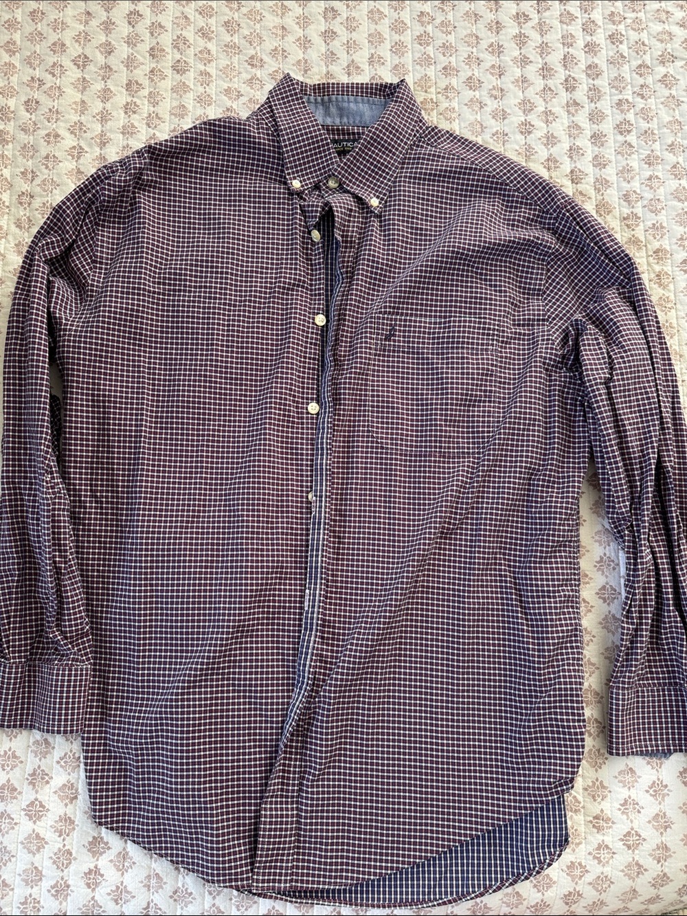 Nautica Small-Check Button-Down Shirt in Burgundy and Navy
